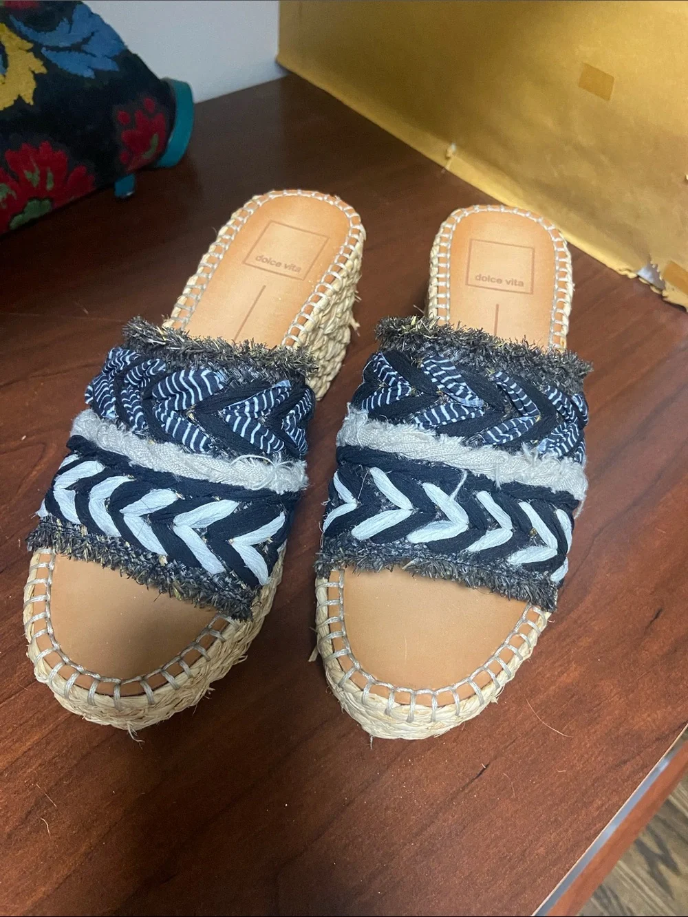 Dolce Vita Black and Natural Braided Espadrille Platform Sandals